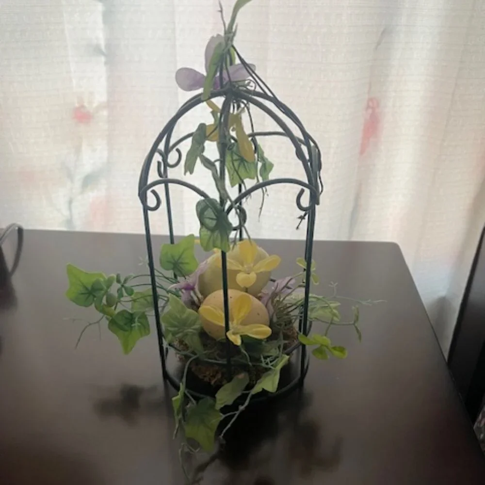 Decorative birdcage floral arrangements with eggs and greenery - Picture 2 of 3